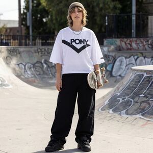 Pony Women's Mesh Logo Jersey TShirt White Black Size Large